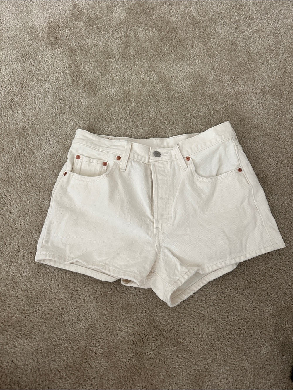 Levi's Cream High-Rise Denim Shorts